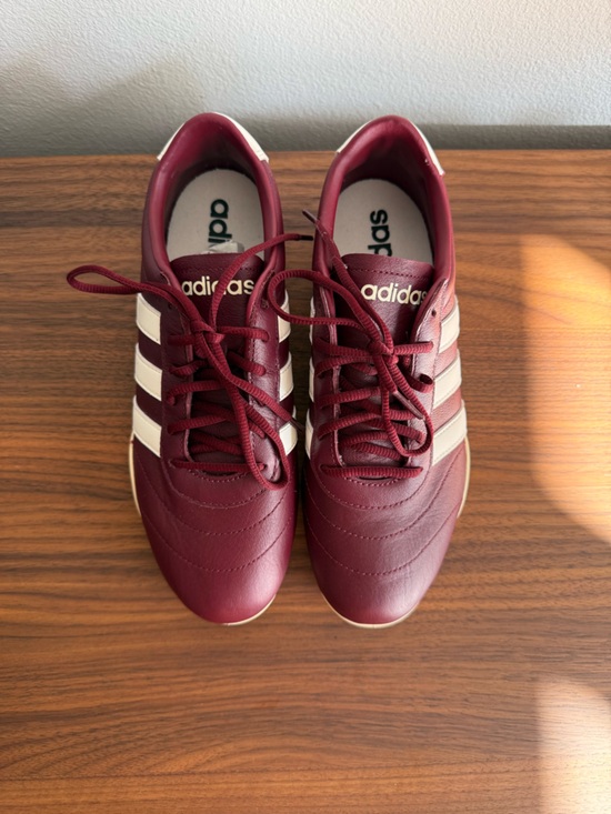adidas Shoes - adidas Maroon Leather Sneakers with White Stripes